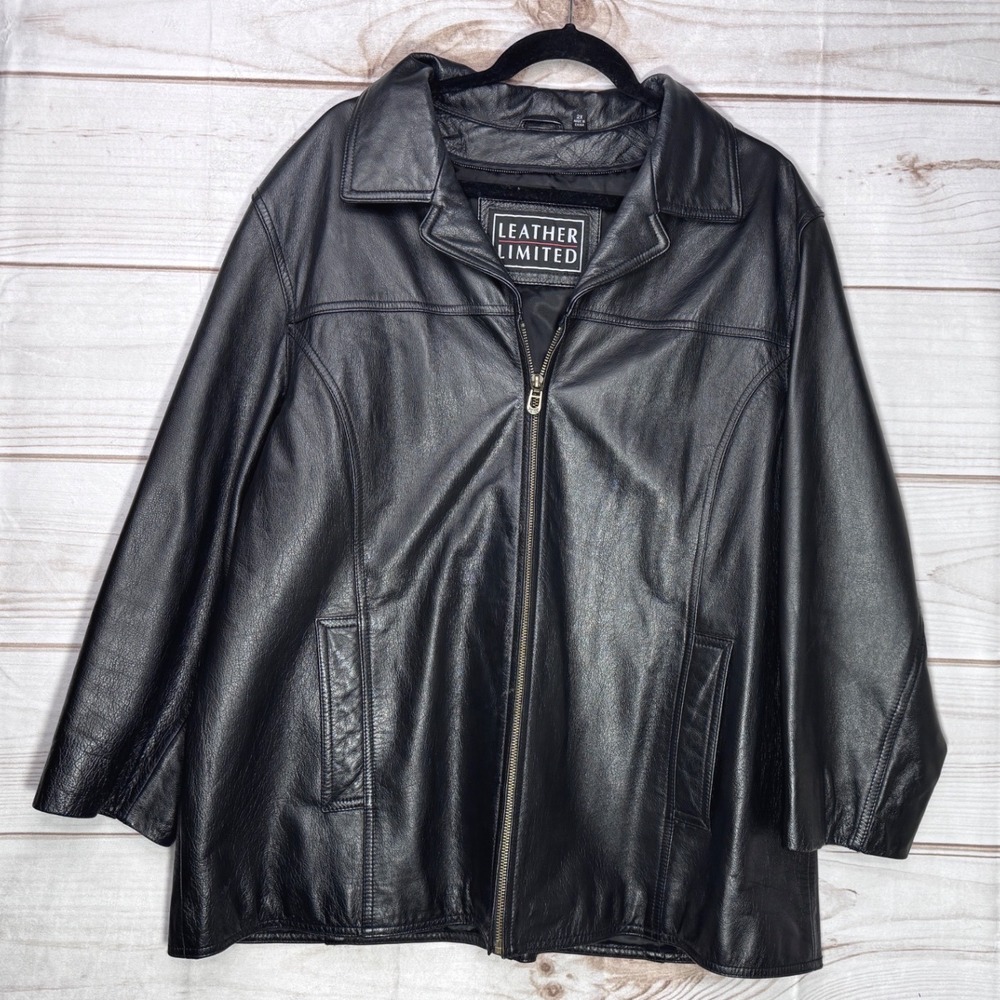Vintage Leather Limited Womens Black Genuine Leather Full Zip Jacket Size 2X